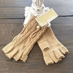 MICHAEL Michael Kors Tan Fingerless Cable Knit Gloves